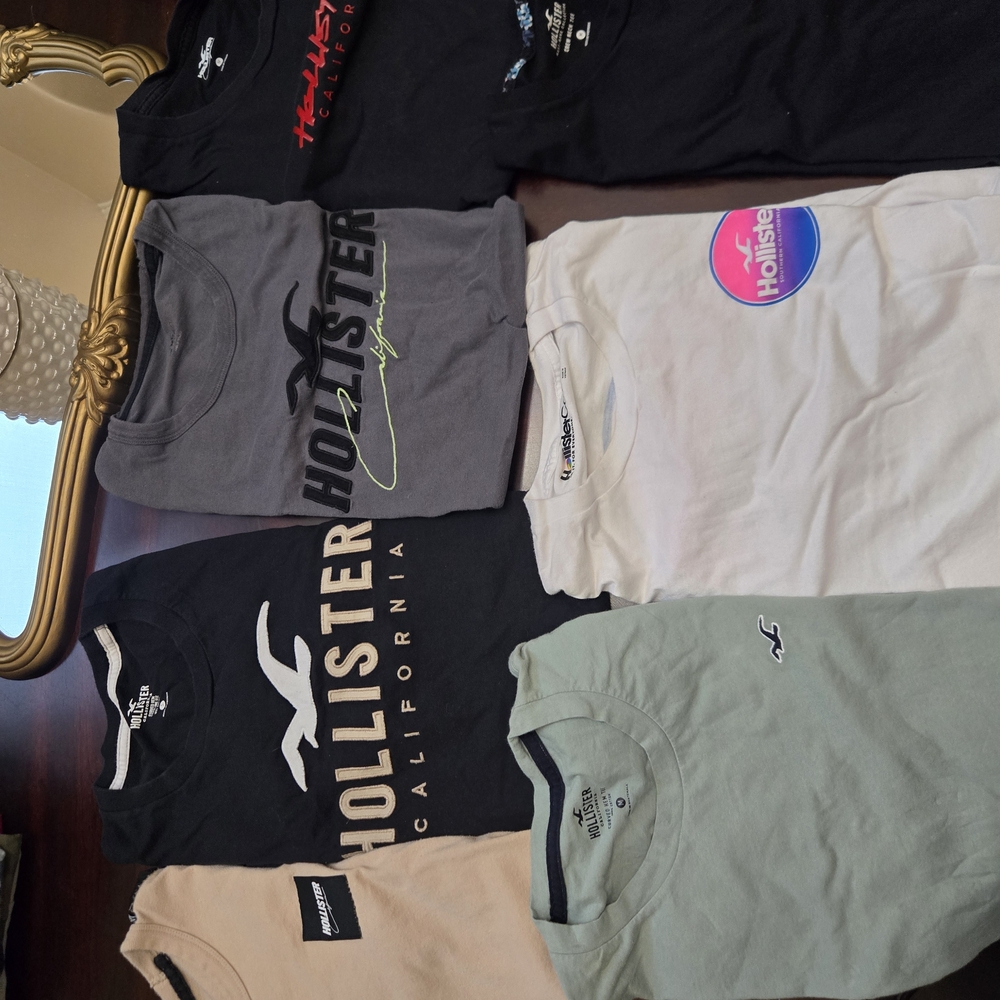 Hollister Short Sleeve Tees Black Gray Cream
